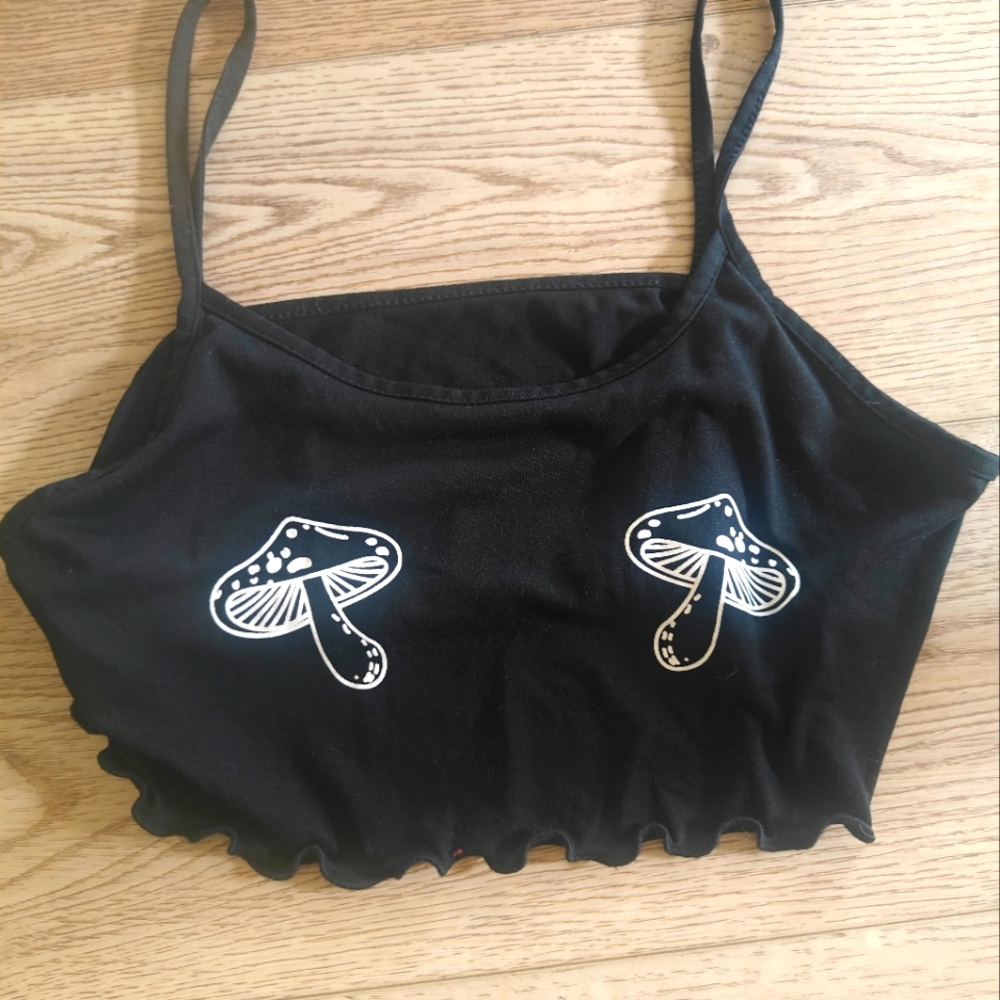 Black Crop Top with Mushroom Bitties
